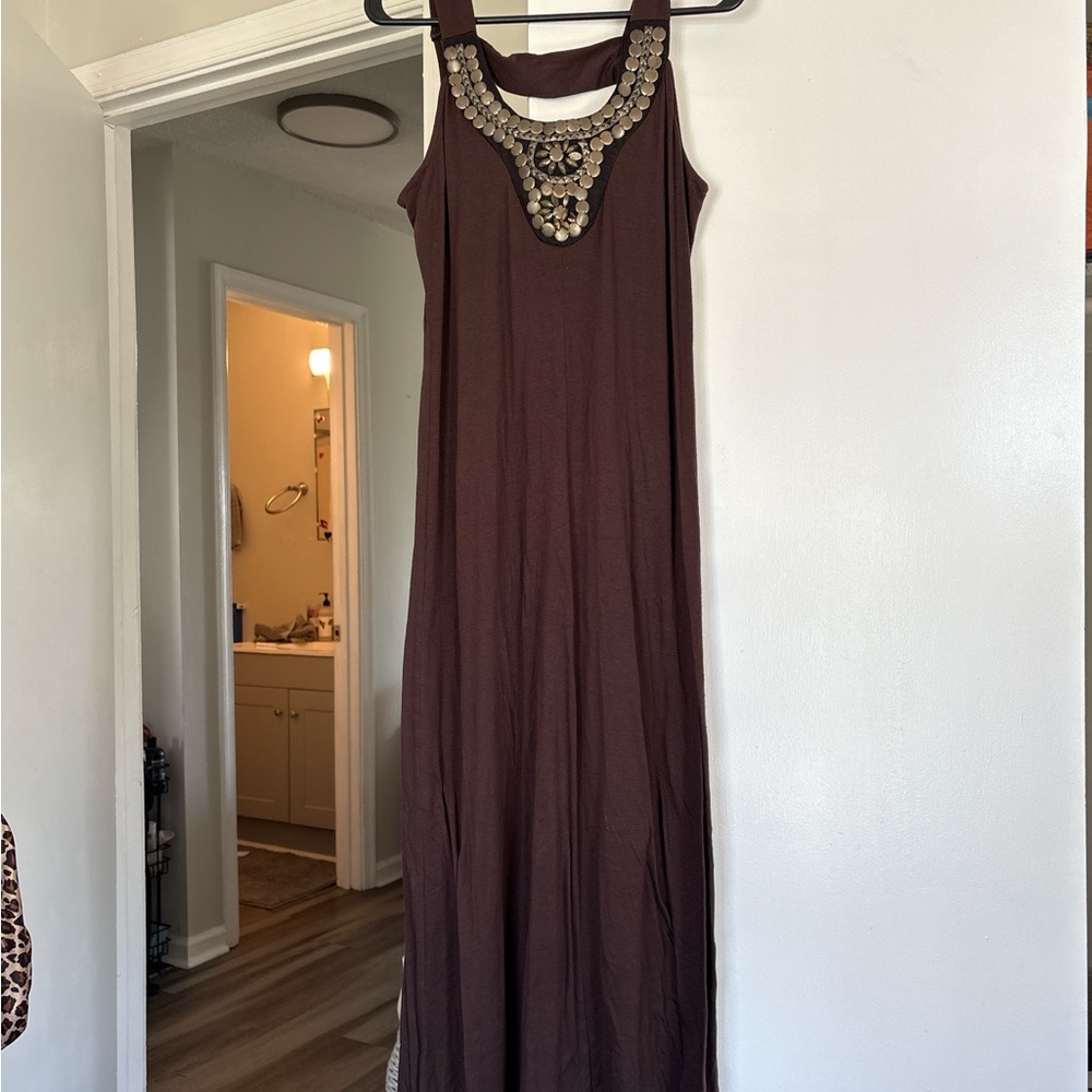 Elegant Brown Sleeveless Dress